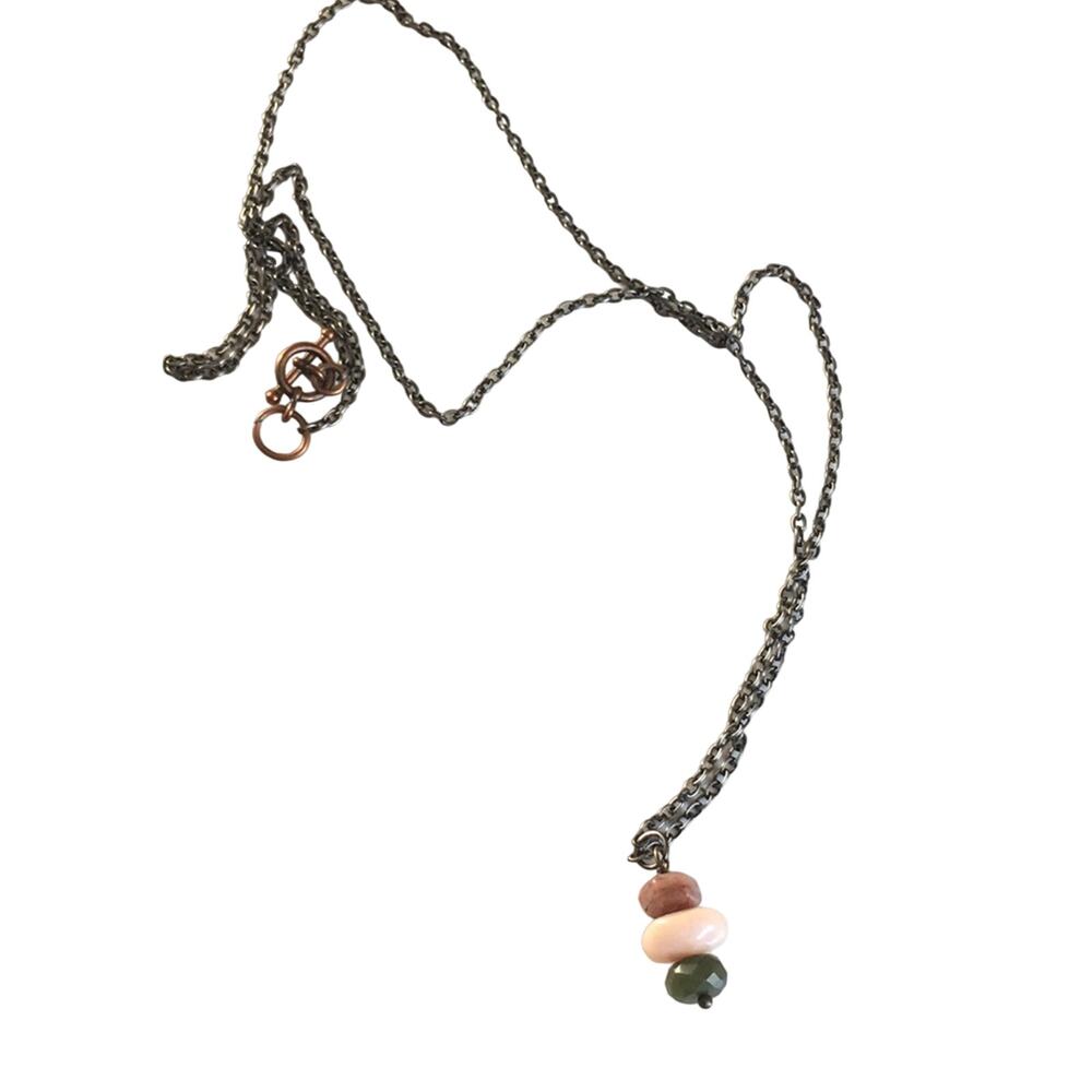 Stacked jade and rose quartz gemstone necklace